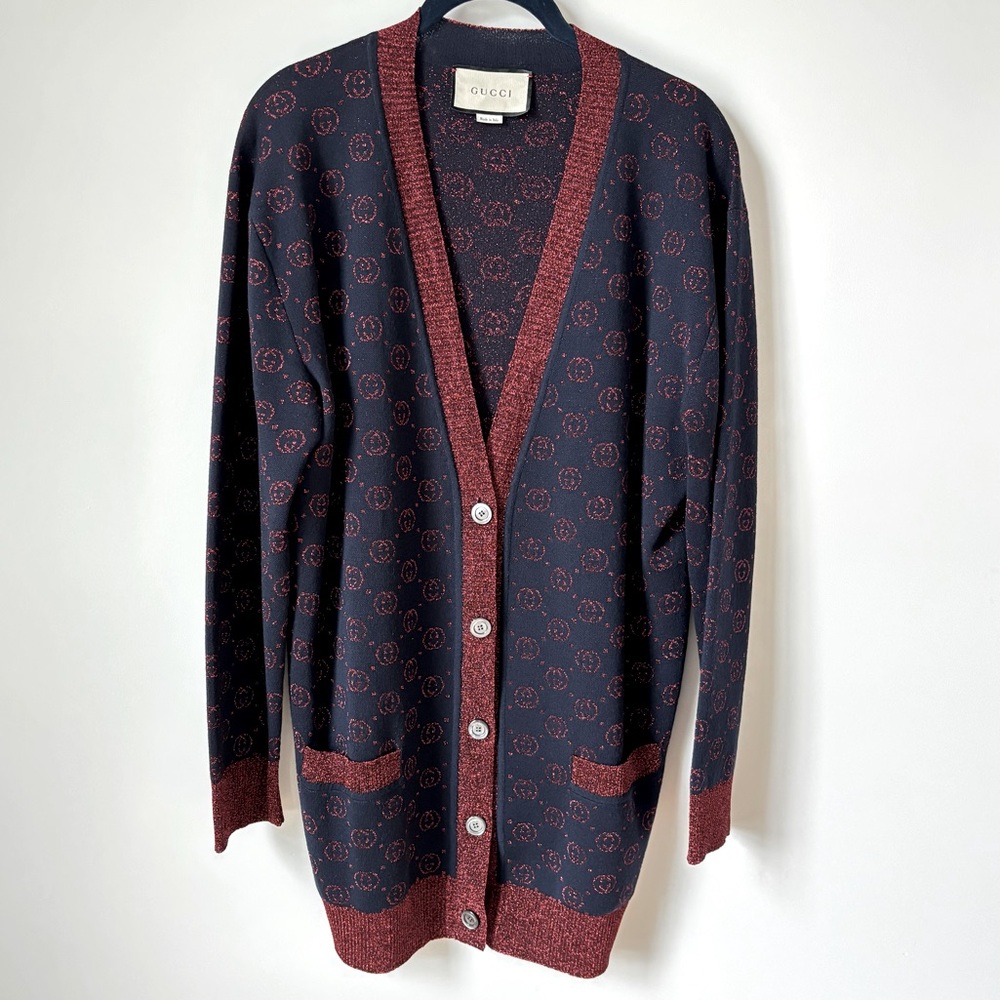 Gucci GG Lamé Wool Jacquard Cardigan
